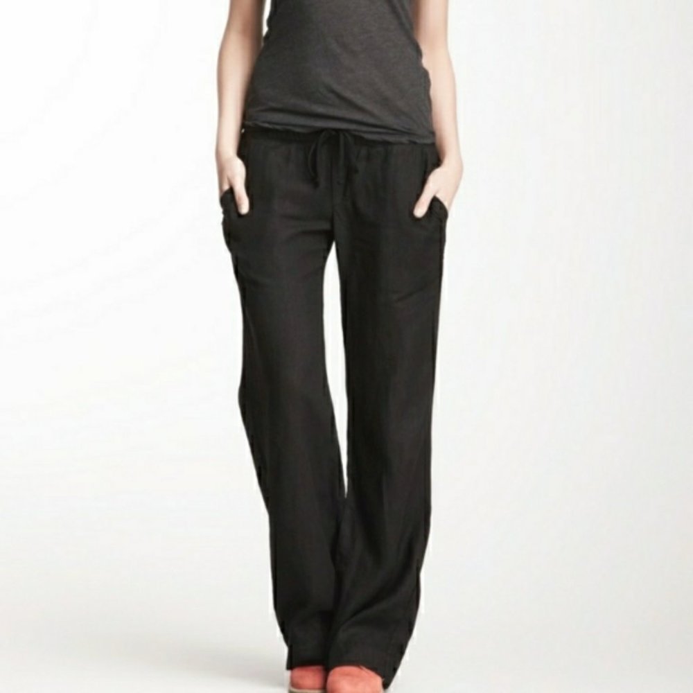 Standard James Perse Size 1 S Small 100% Linen Pants Wide Leg Black Pockets